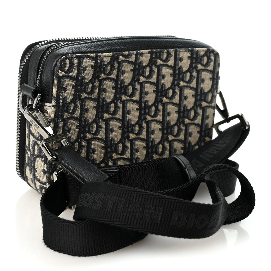 Oblique Zipped With Strap Pouch Blue Beige