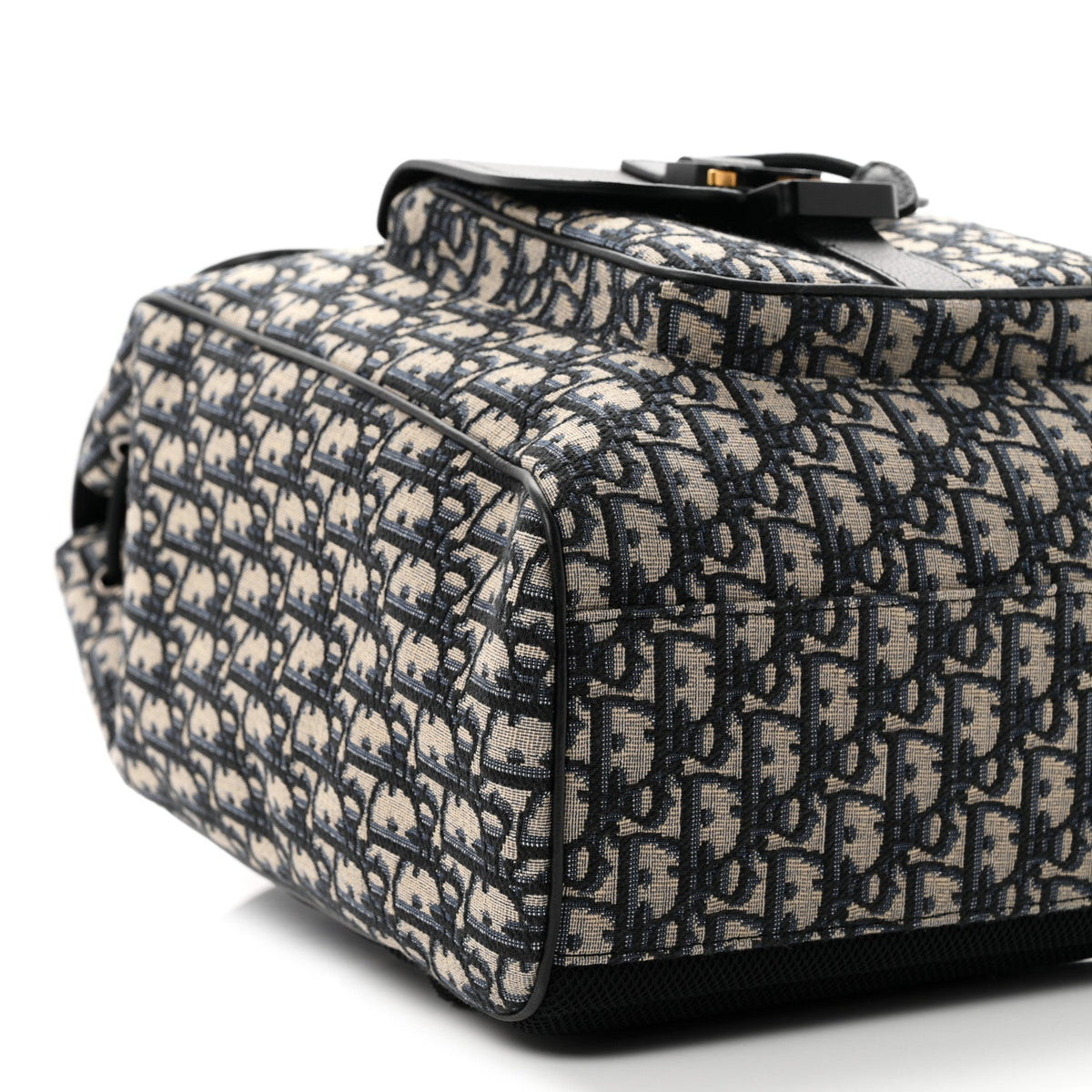 Oblique Jacquard Grained Calfskin Drawstring Saddle Backpack Beige Black