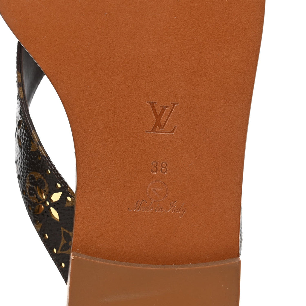 Monogram Sunny Flat Thong Sandals 38 Brown