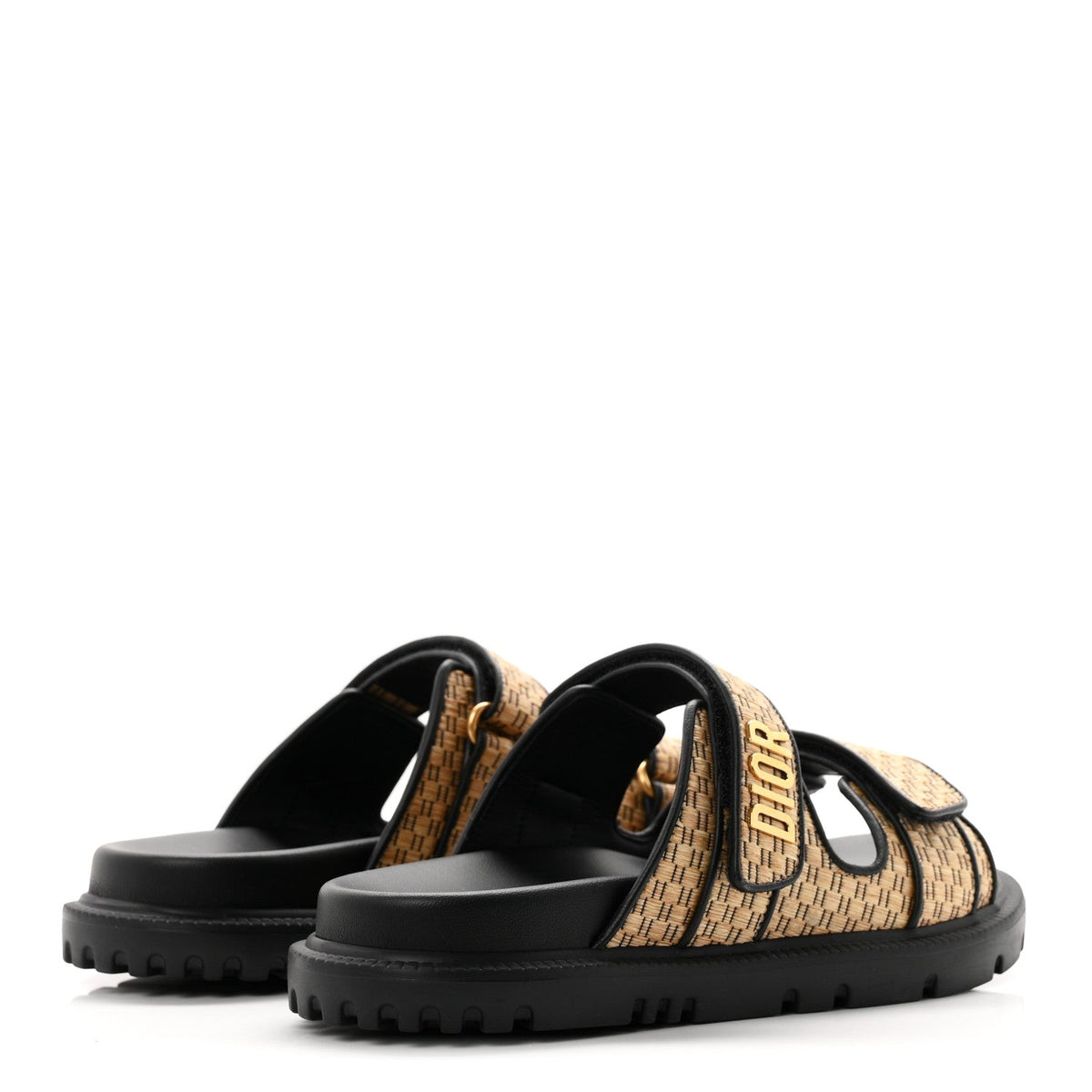 Raffia Dioract 10mm Slide Sandals 36.5 Straw Black