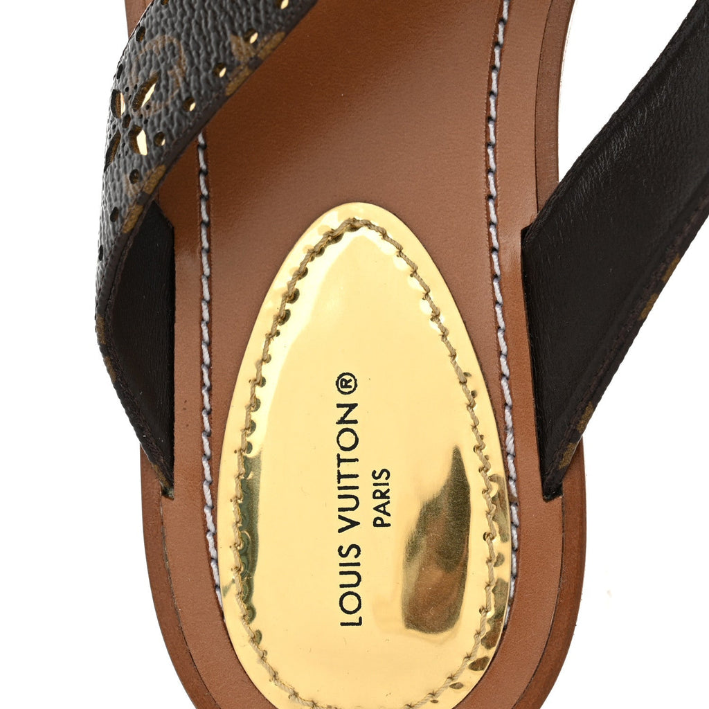 Monogram Sunny Flat Thong Sandals 38 Brown