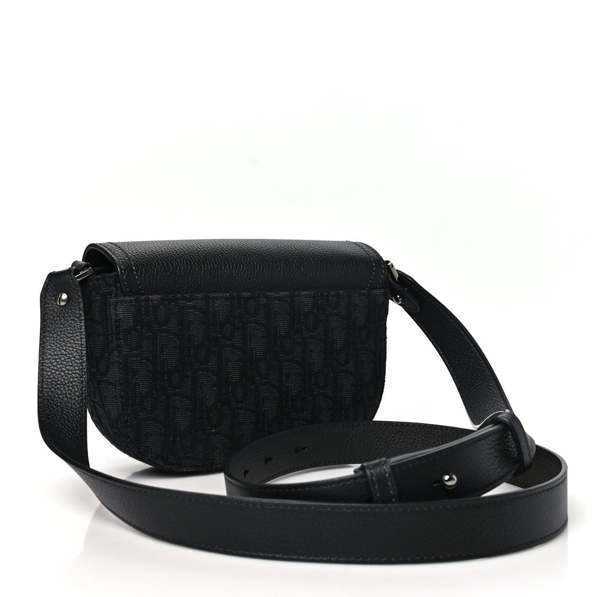 Oblique Jacquard Grained Calfskin Mini Saddle Messenger Bag With Flap Black