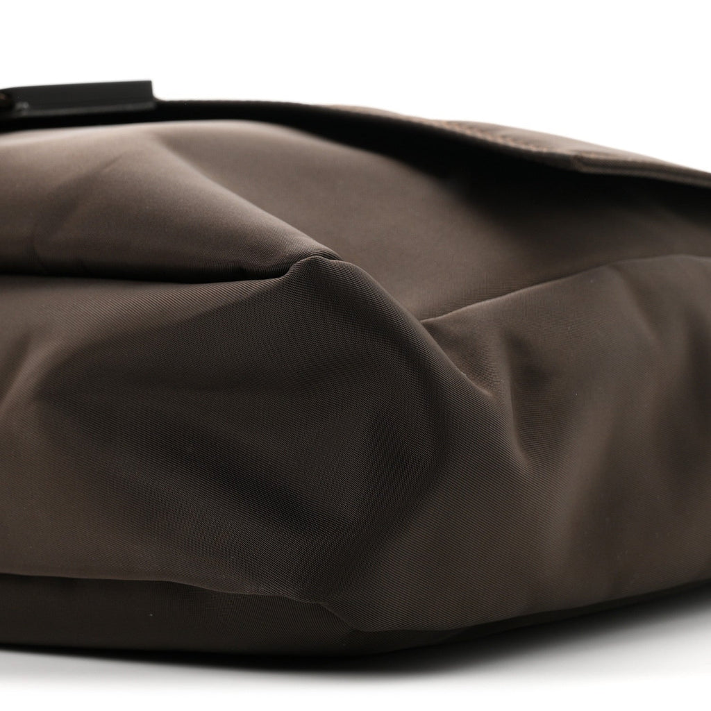 Econyl Nylon Cuoio Romano Monochrome Large Baguette Messenger Bag Ebano
