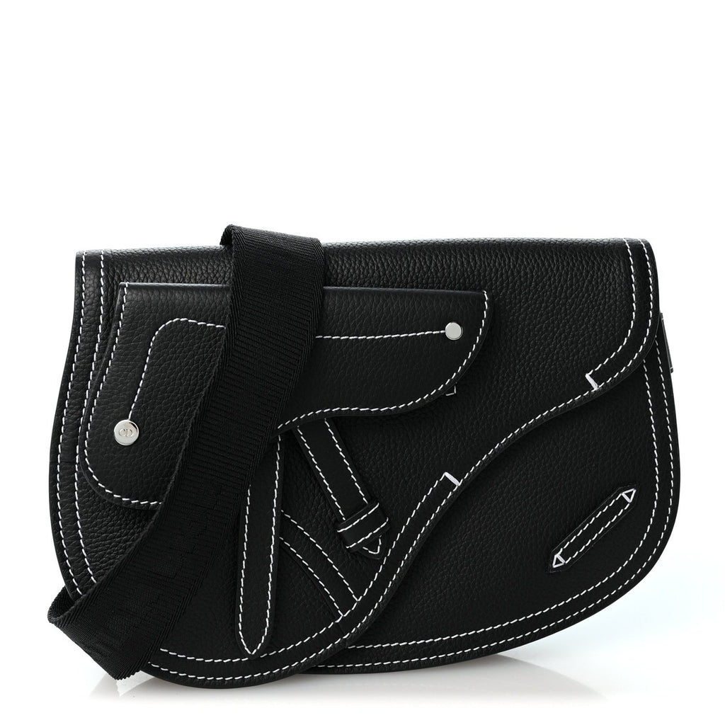 X KAWS Grained Calfskin Saddle Pouch Black