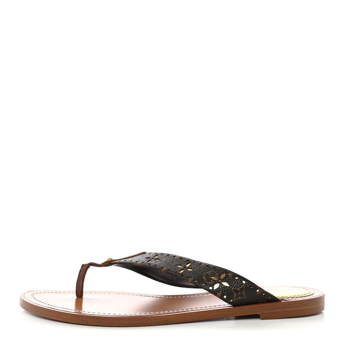 Monogram Sunny Flat Thong Sandals 38 Brown