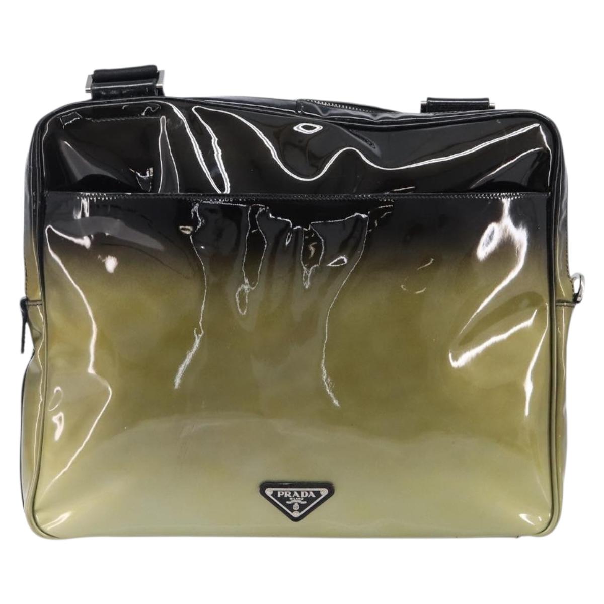 PRADA Shoulder Bag Patent leather Green Silver Auth ep15935A