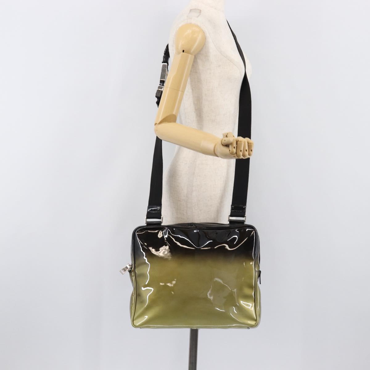 PRADA Shoulder Bag Patent leather Green Silver Auth ep15935A