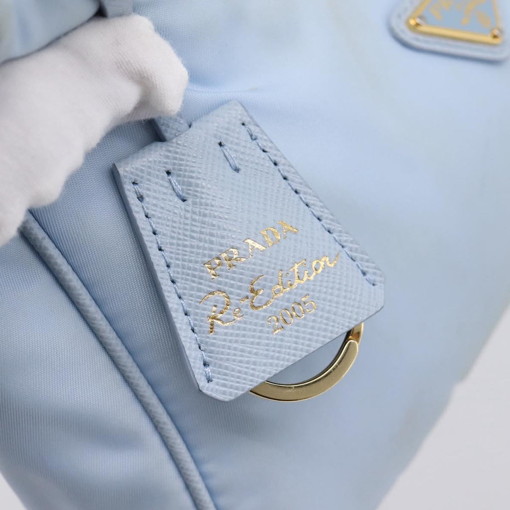 PRADA Hand Bag Nylon Light Blue Gold Auth ep15940A
