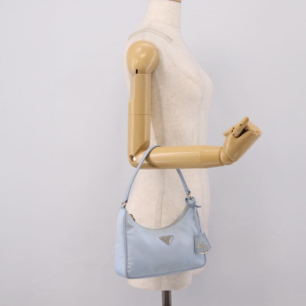 PRADA Hand Bag Nylon Light Blue Gold Auth ep15940A