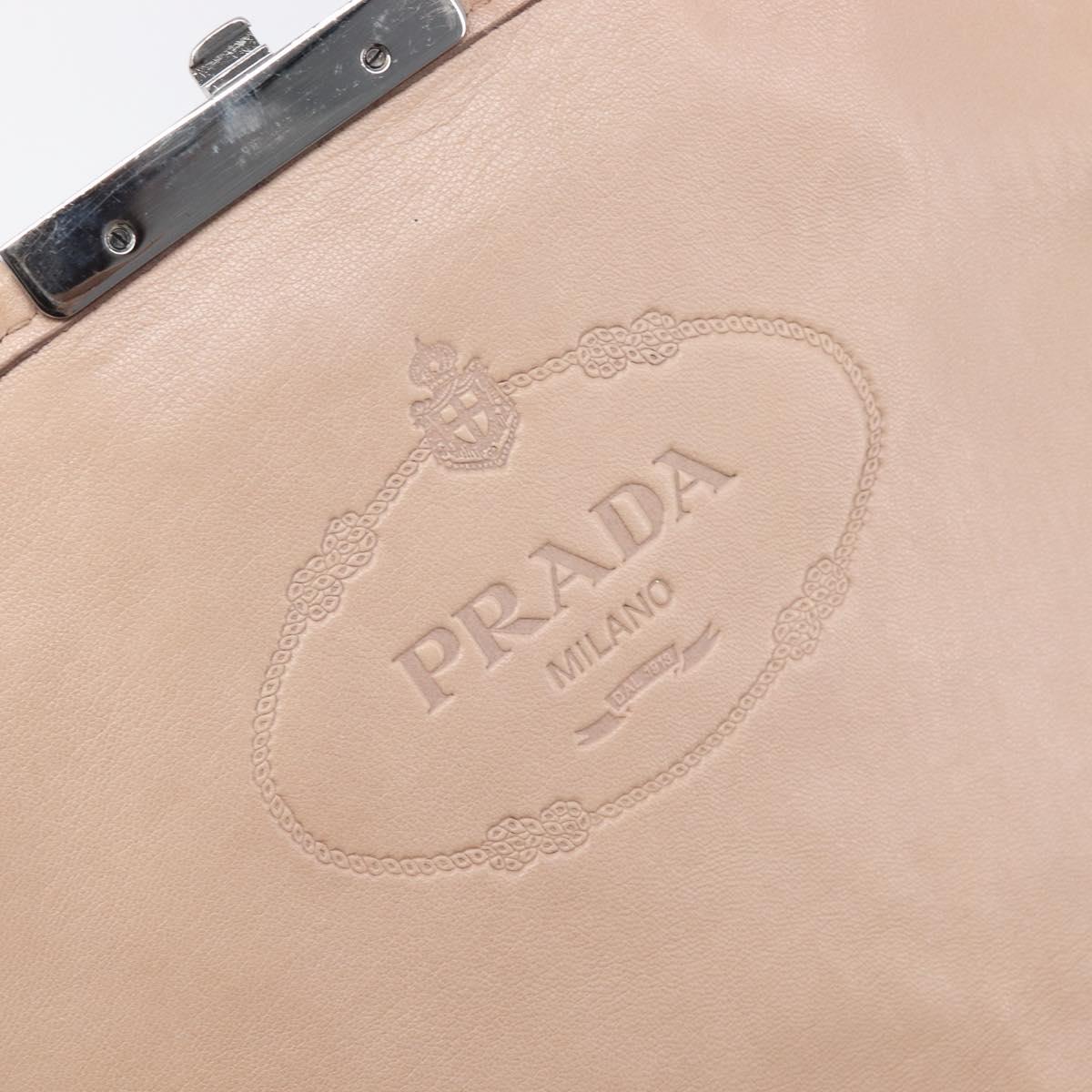 PRADA Shoulder Bag Leather Beige Silver Auth ep16017