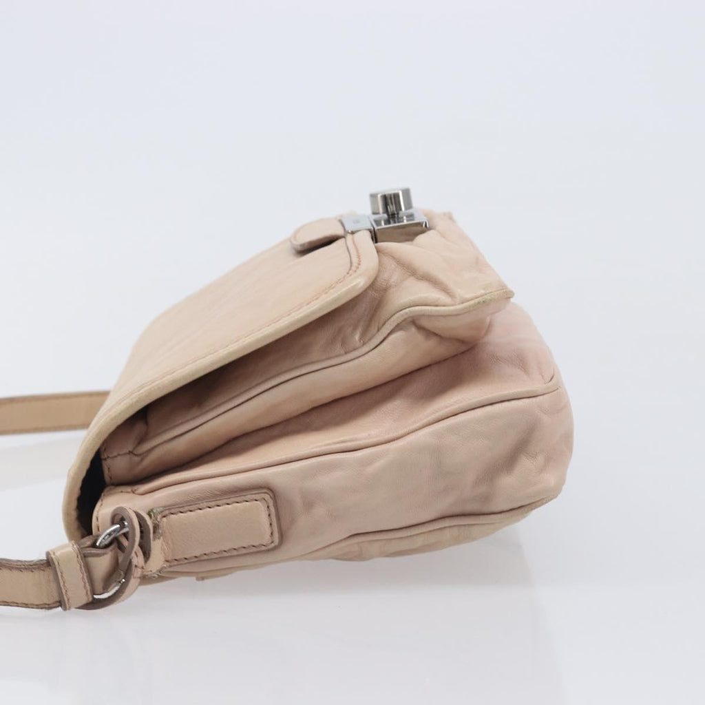 PRADA Shoulder Bag Leather Beige Silver Auth ep16017