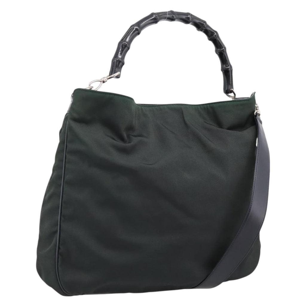 GUCCI Bamboo Hand Bag Nylon 2way Outlet Green Silver 001 1577 Auth ep16071