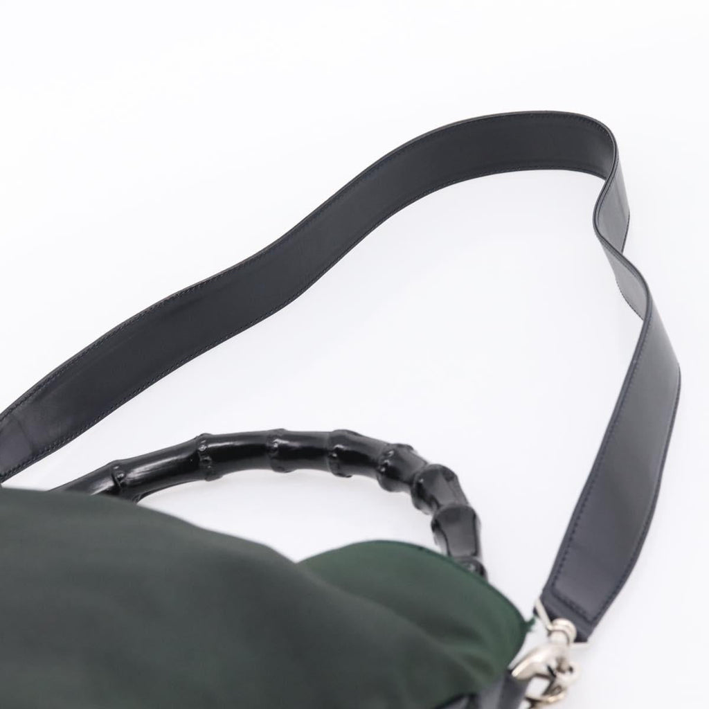 GUCCI Bamboo Hand Bag Nylon 2way Outlet Green Silver 001 1577 Auth ep16071