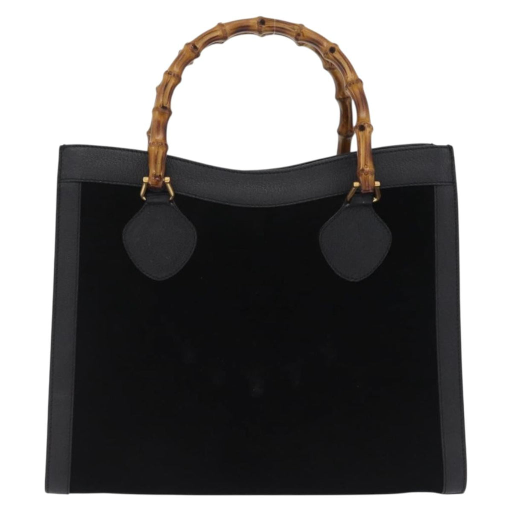 GUCCI Bamboo Hand Bag Leather Suede Black Gold 002 1186 0260 Auth ep16298
