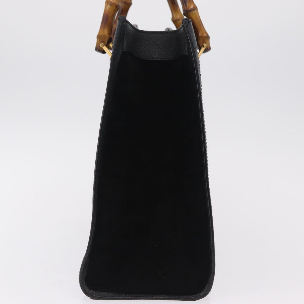 GUCCI Bamboo Hand Bag Leather Suede Black Gold 002 1186 0260 Auth ep16298