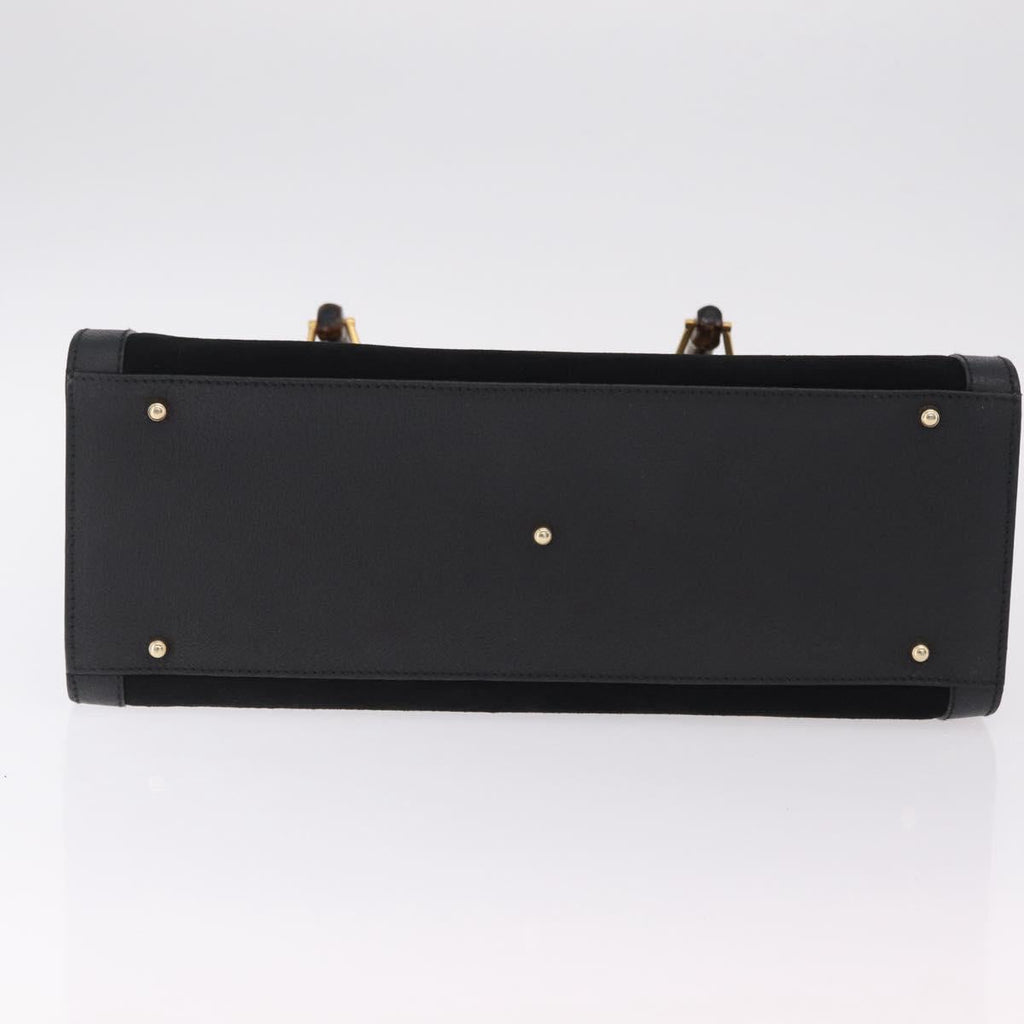 GUCCI Bamboo Hand Bag Leather Suede Black Gold 002 1186 0260 Auth ep16298