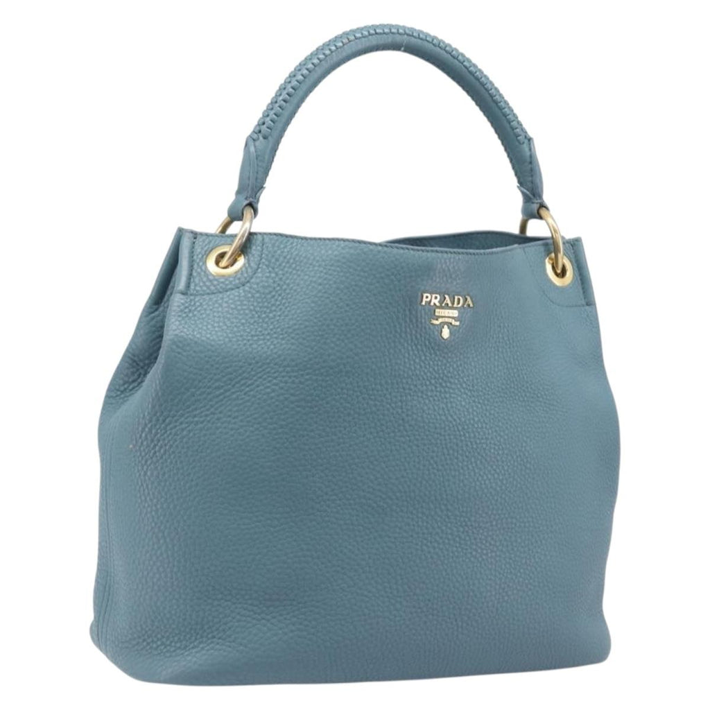 PRADA Tote Bag Leather Light Blue Gold Auth ep16303