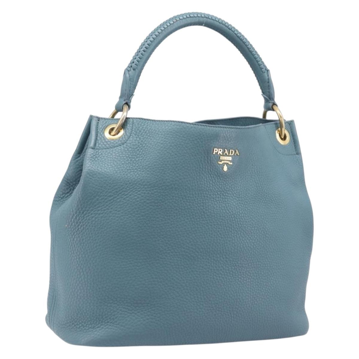 PRADA Tote Bag Leather Light Blue Gold Auth ep16303
