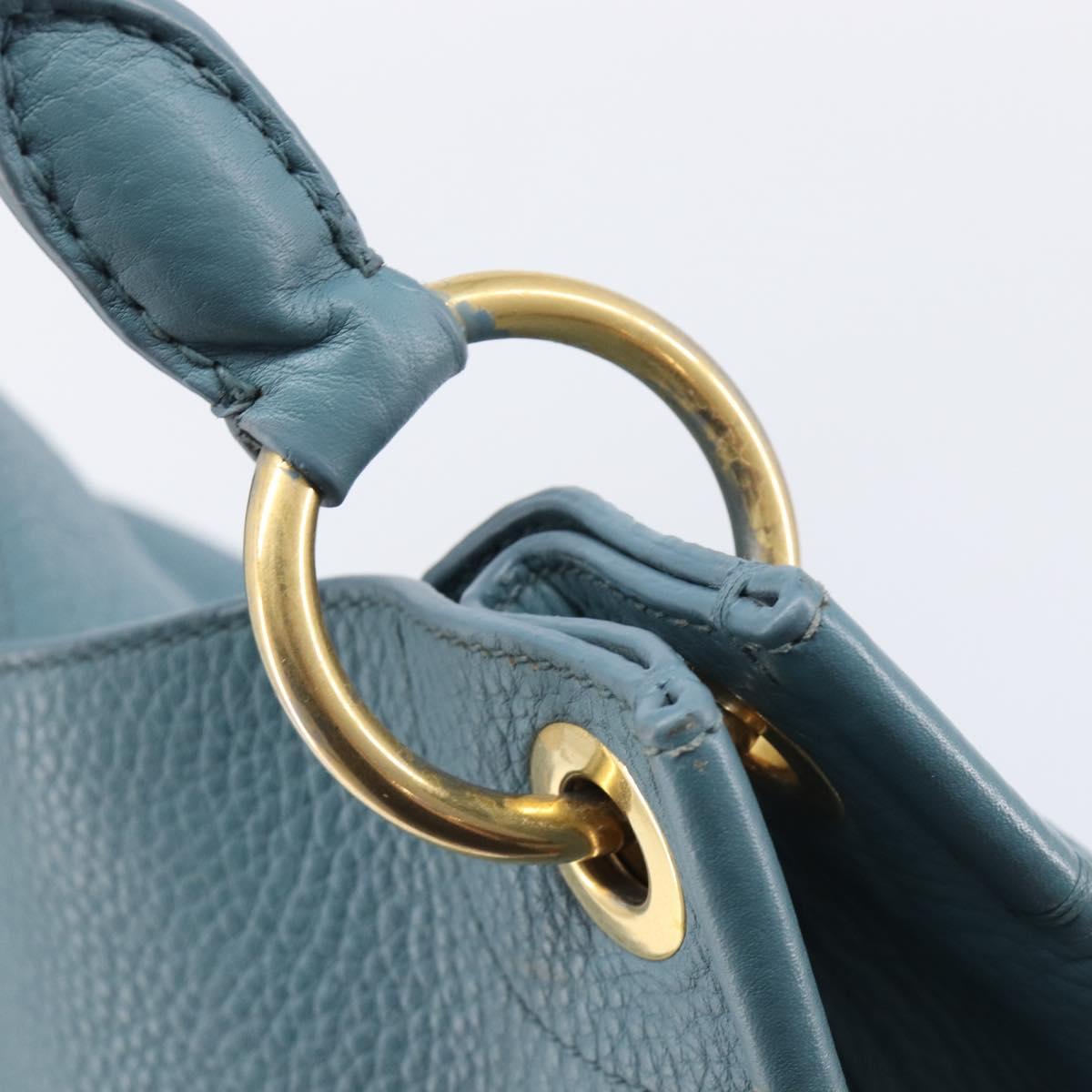 PRADA Tote Bag Leather Light Blue Gold Auth ep16303
