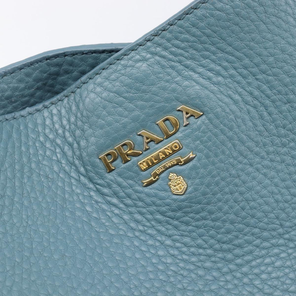 PRADA Tote Bag Leather Light Blue Gold Auth ep16303