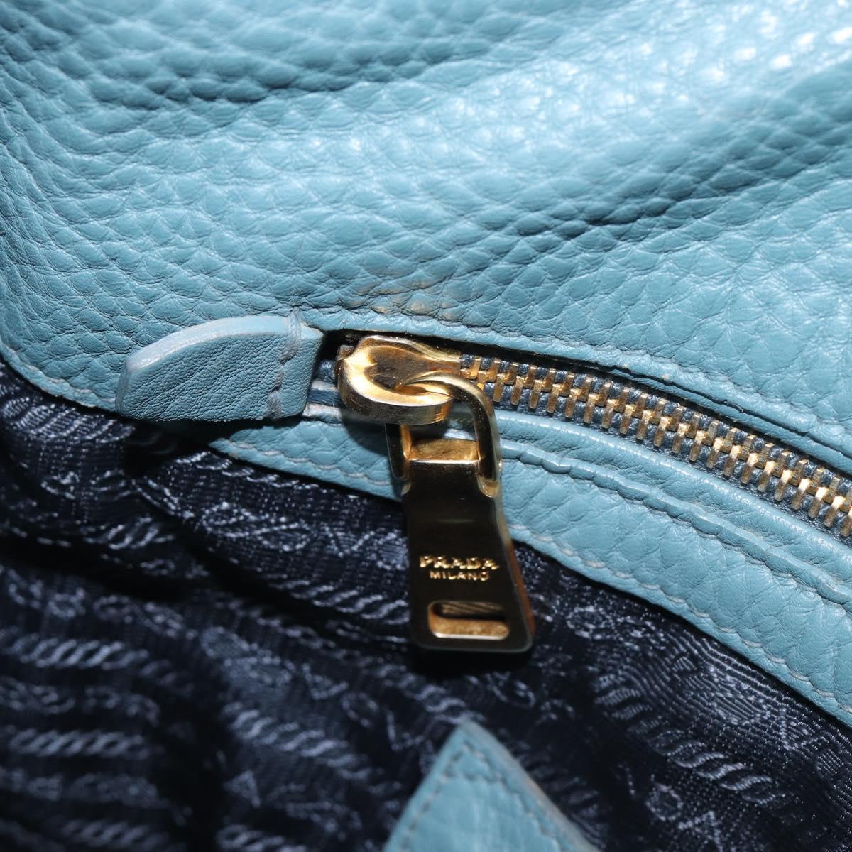 PRADA Tote Bag Leather Light Blue Gold Auth ep16303
