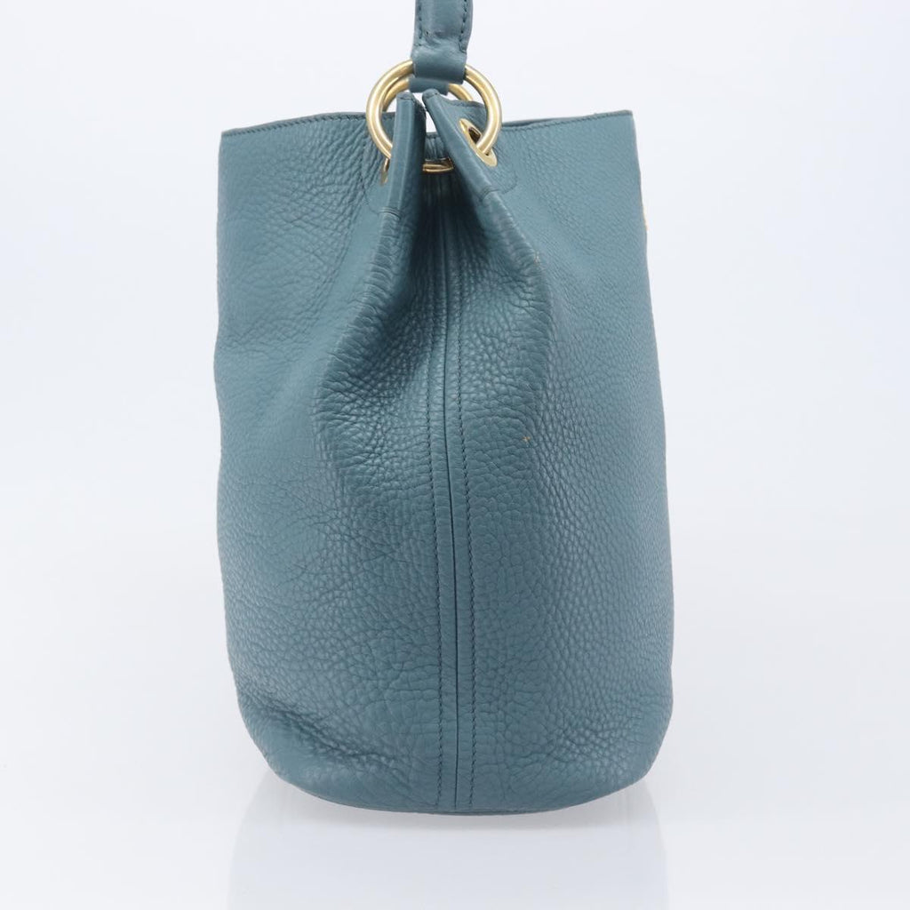PRADA Tote Bag Leather Light Blue Gold Auth ep16303