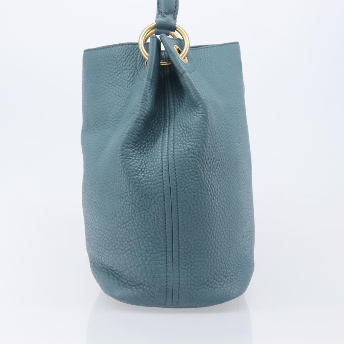 PRADA Tote Bag Leather Light Blue Gold Auth ep16303