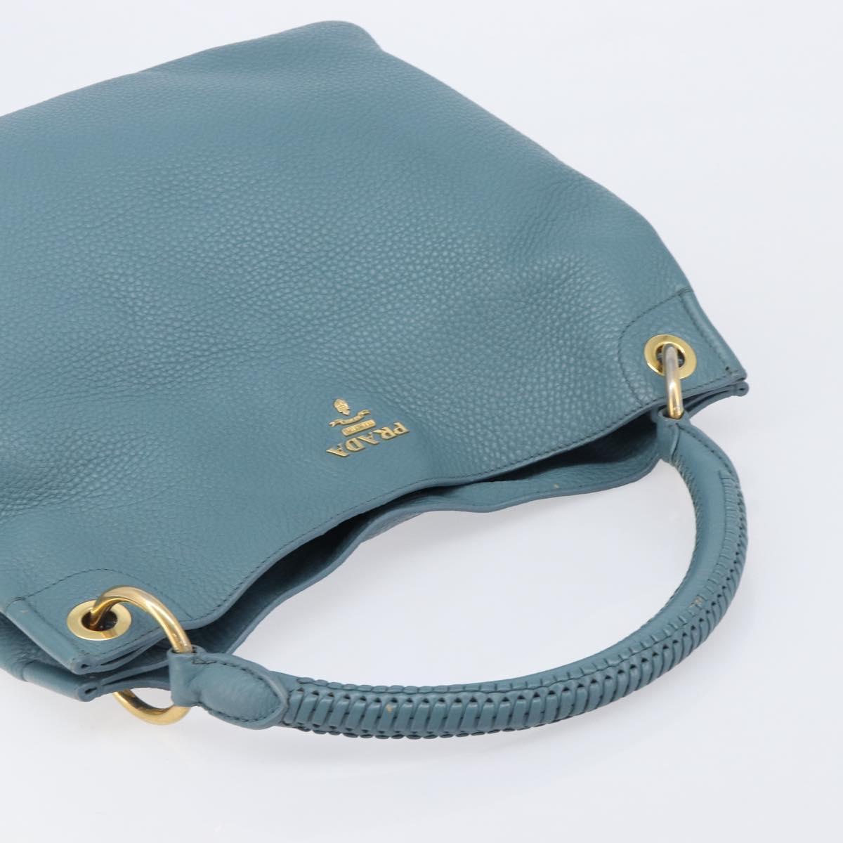 PRADA Tote Bag Leather Light Blue Gold Auth ep16303