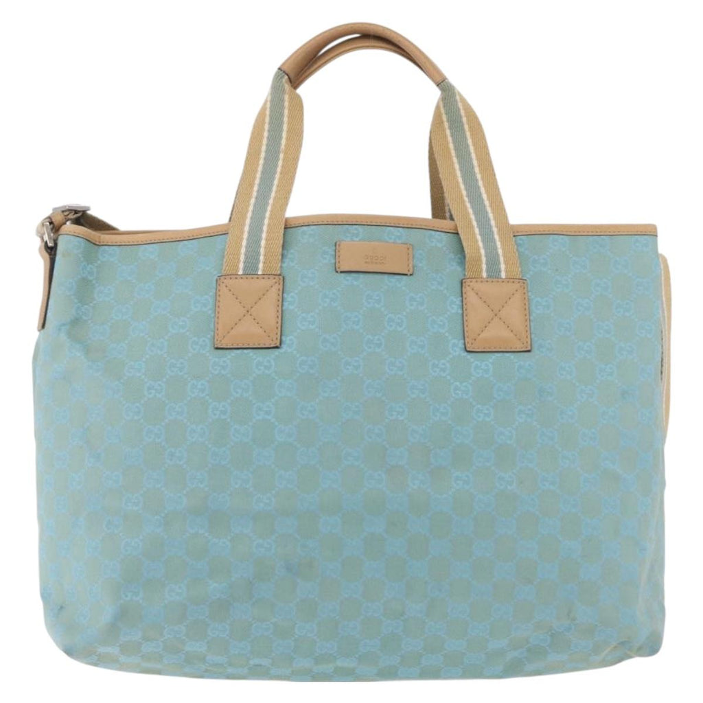 GUCCI GG Canvas Tote Bag 2way Outlet Light Blue Silver 257298 Auth ep16449A
