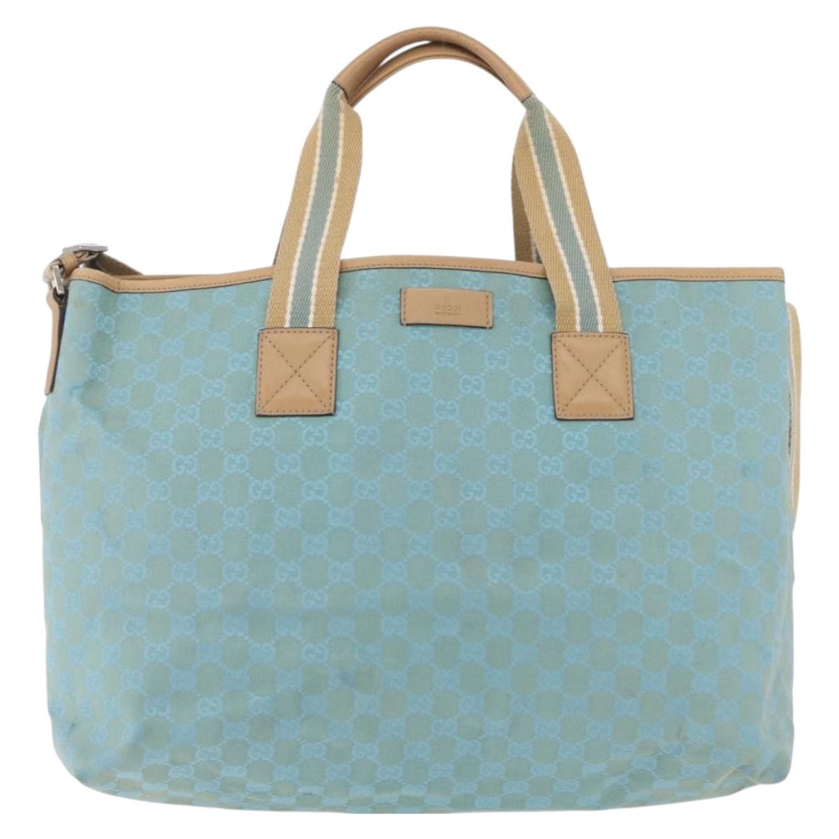 GUCCI GG Canvas Tote Bag 2way Outlet Light Blue Silver 257298 Auth ep16449A