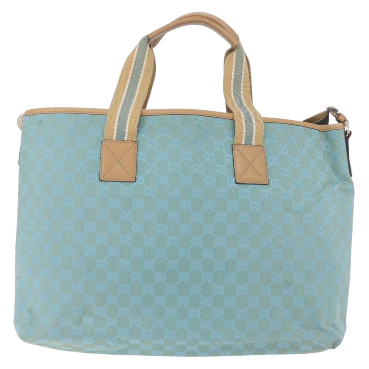 GUCCI GG Canvas Tote Bag 2way Outlet Light Blue Silver 257298 Auth ep16449A