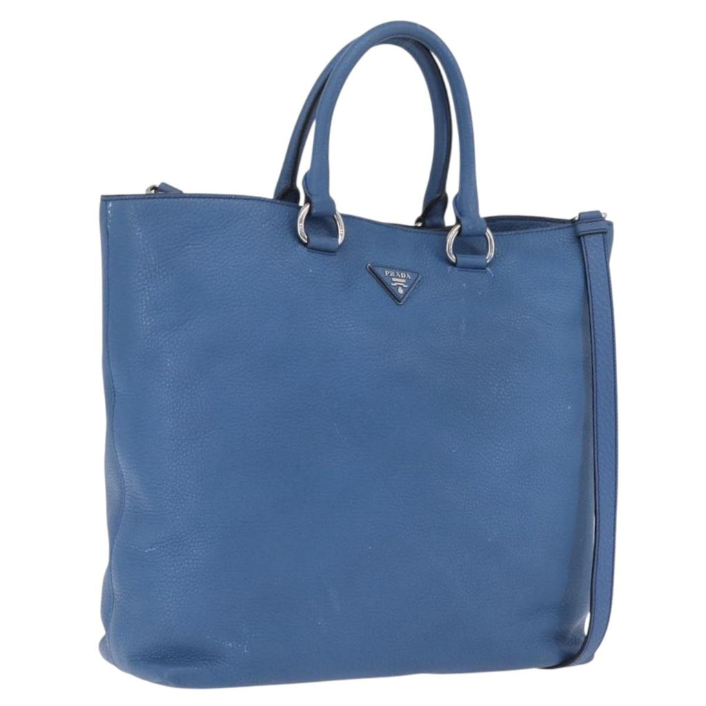 PRADA Tote Bag Leather 2way Blue Silver Auth ep16699V