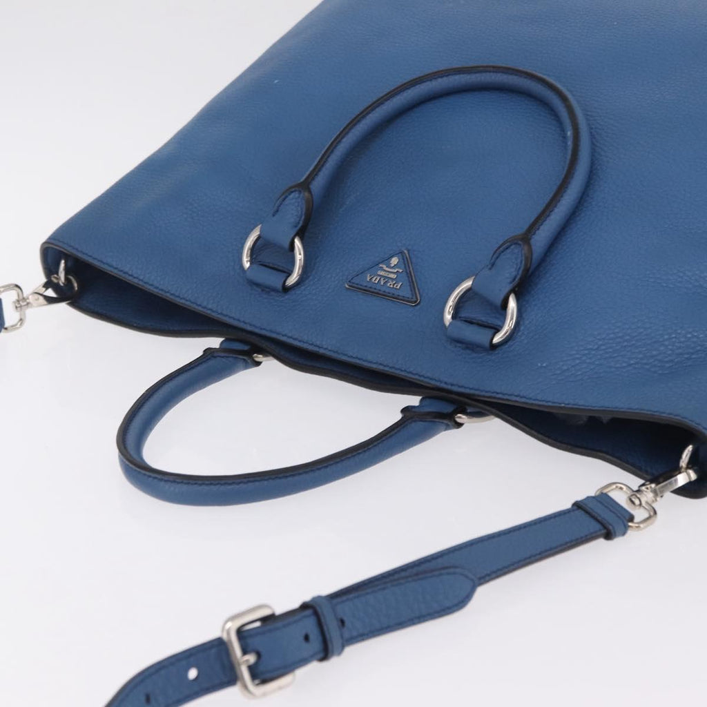 PRADA Tote Bag Leather 2way Blue Silver Auth ep16699V