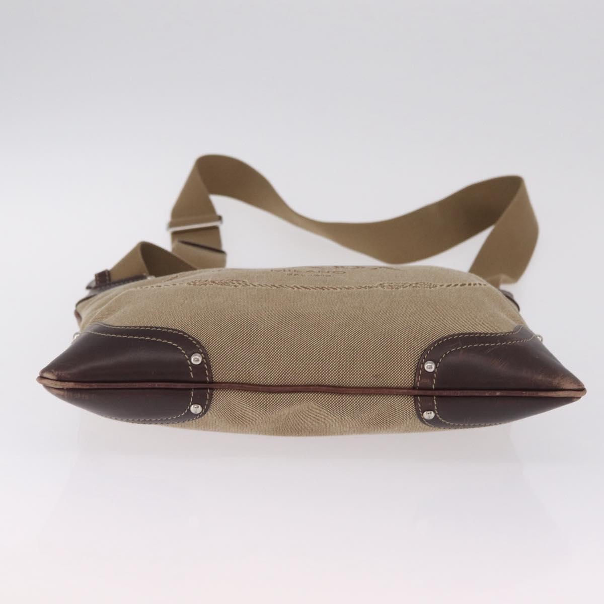 PRADA Shoulder Bag Canvas Beige Silver Auth ep16765