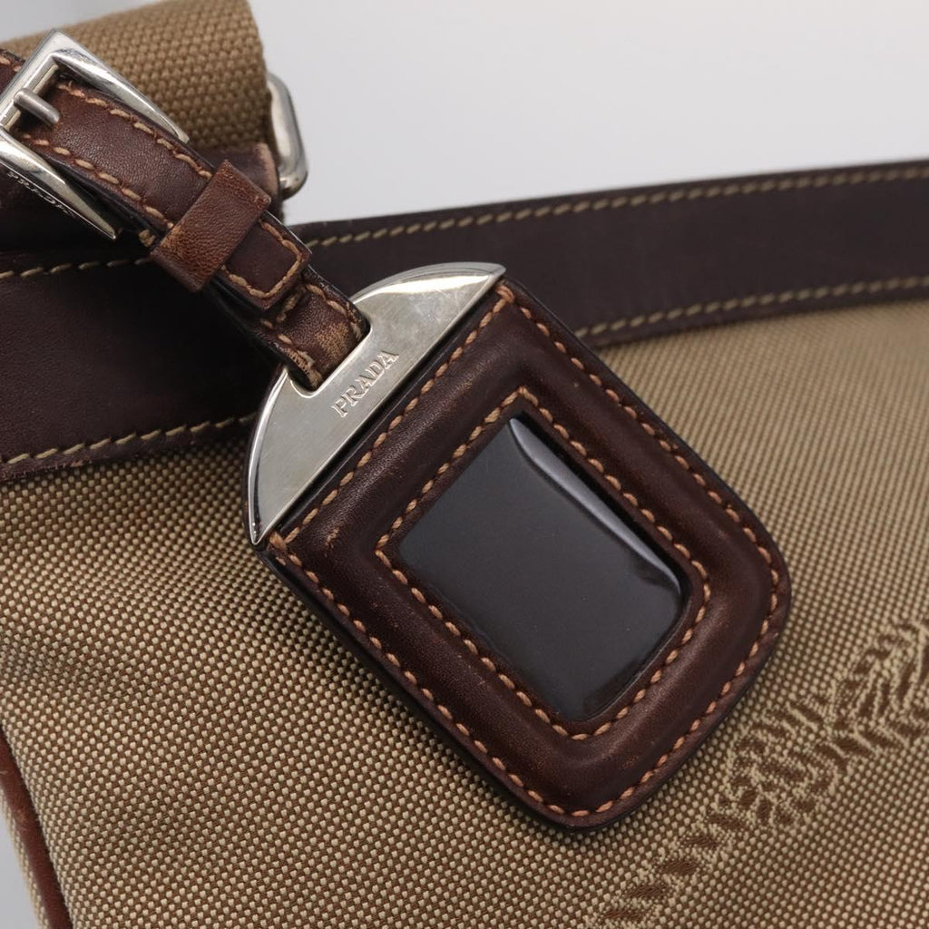 PRADA Shoulder Bag Canvas Beige Silver Auth ep16765