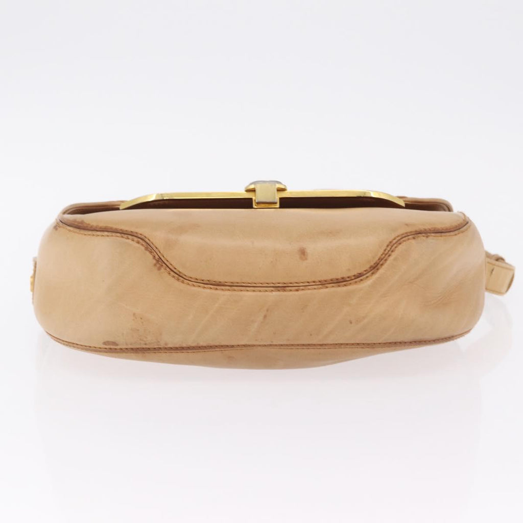 GUCCI Shoulder Bag Leather Beige Gold Auth ep16920