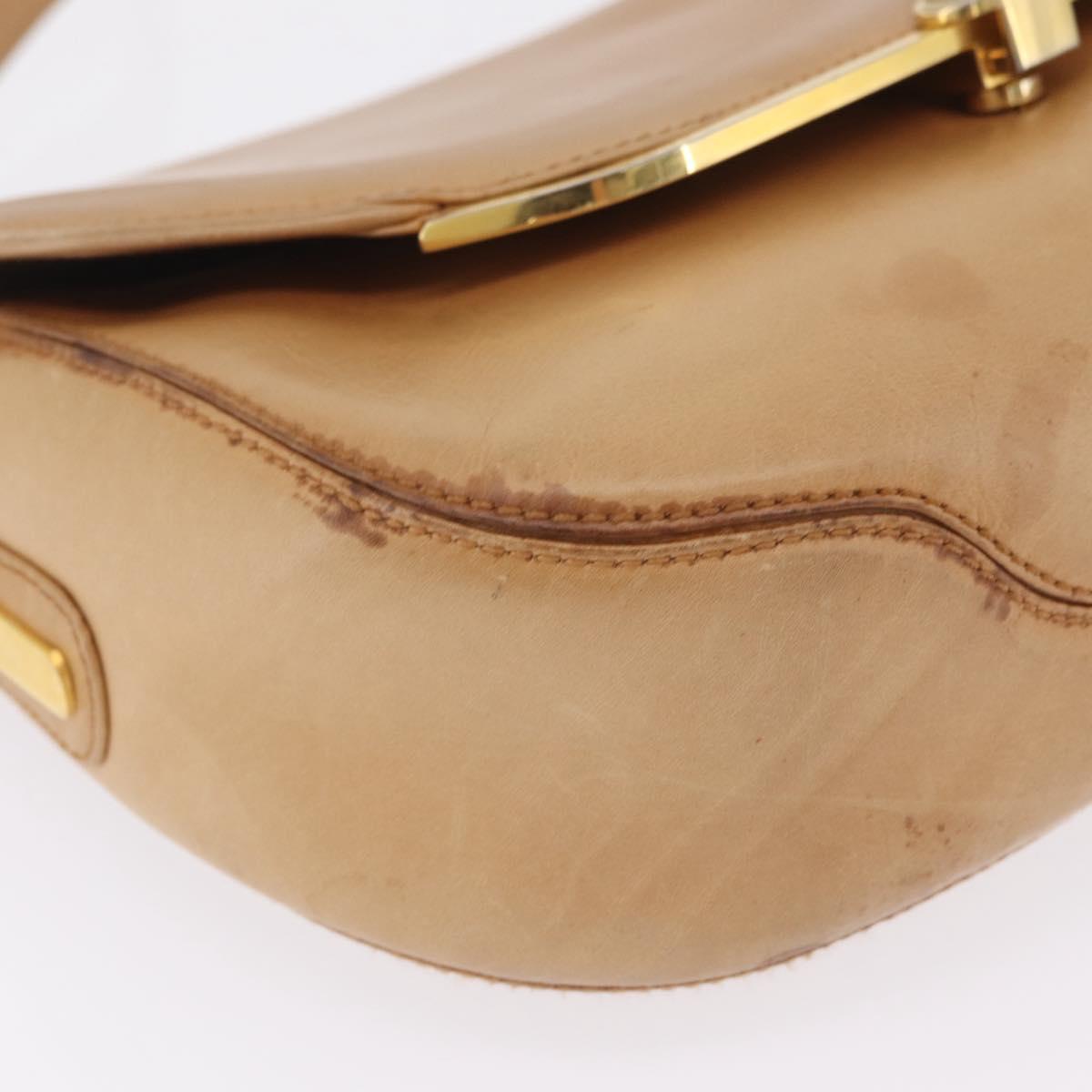 GUCCI Shoulder Bag Leather Beige Gold Auth ep16920