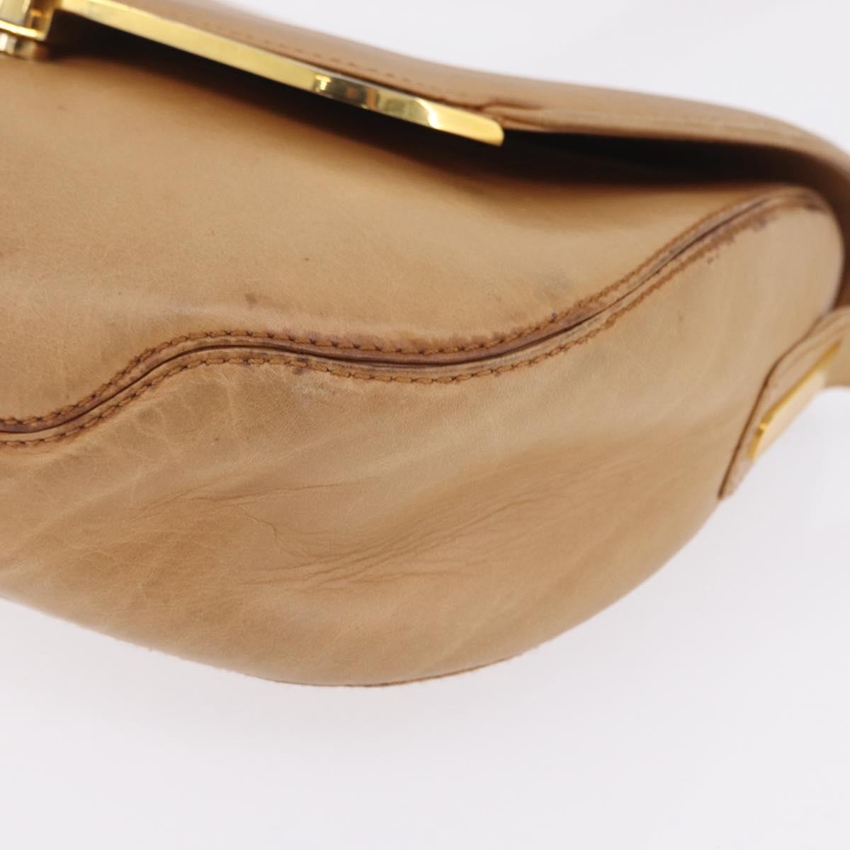 GUCCI Shoulder Bag Leather Beige Gold Auth ep16920