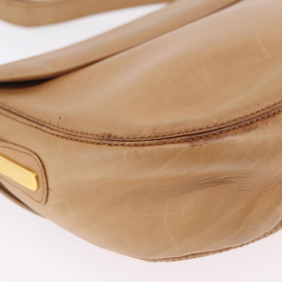 GUCCI Shoulder Bag Leather Beige Gold Auth ep16920
