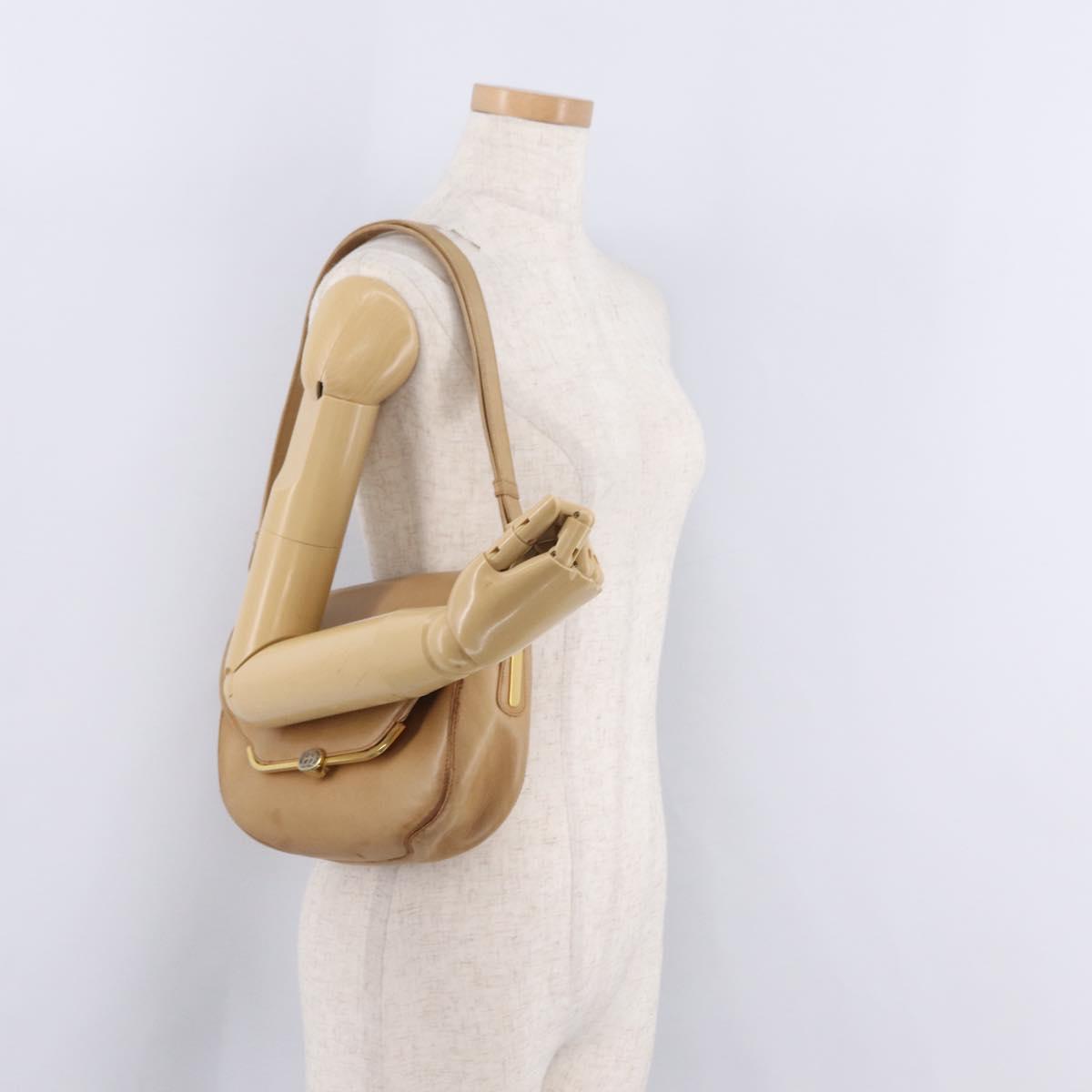 GUCCI Shoulder Bag Leather Beige Gold Auth ep16920