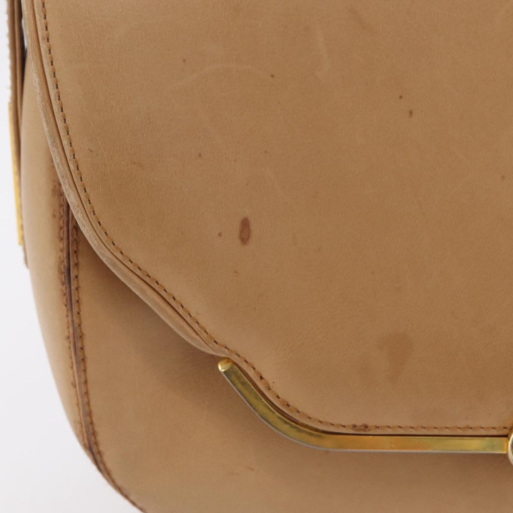GUCCI Shoulder Bag Leather Beige Gold Auth ep16920