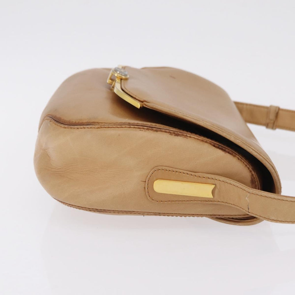 GUCCI Shoulder Bag Leather Beige Gold Auth ep16920