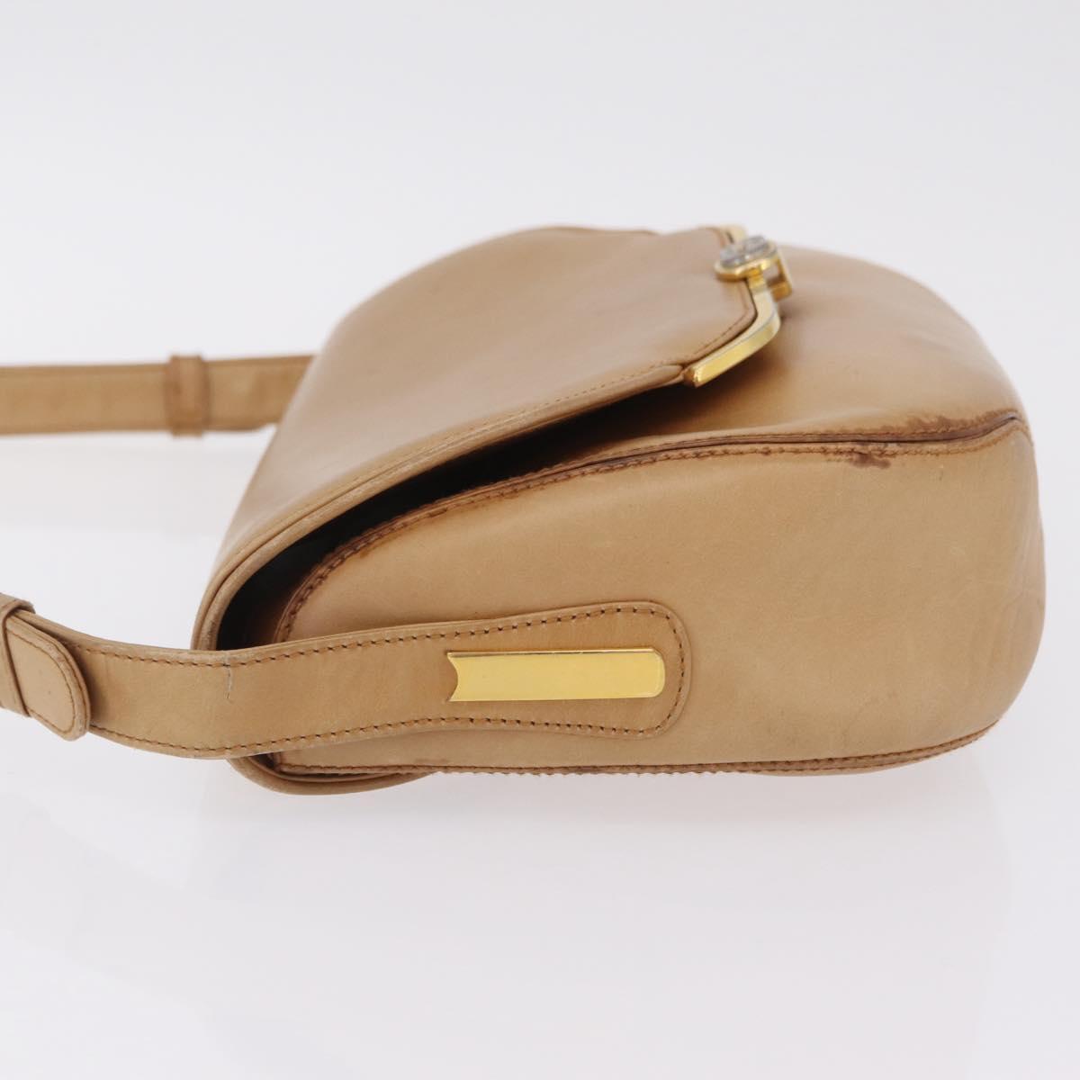 GUCCI Shoulder Bag Leather Beige Gold Auth ep16920