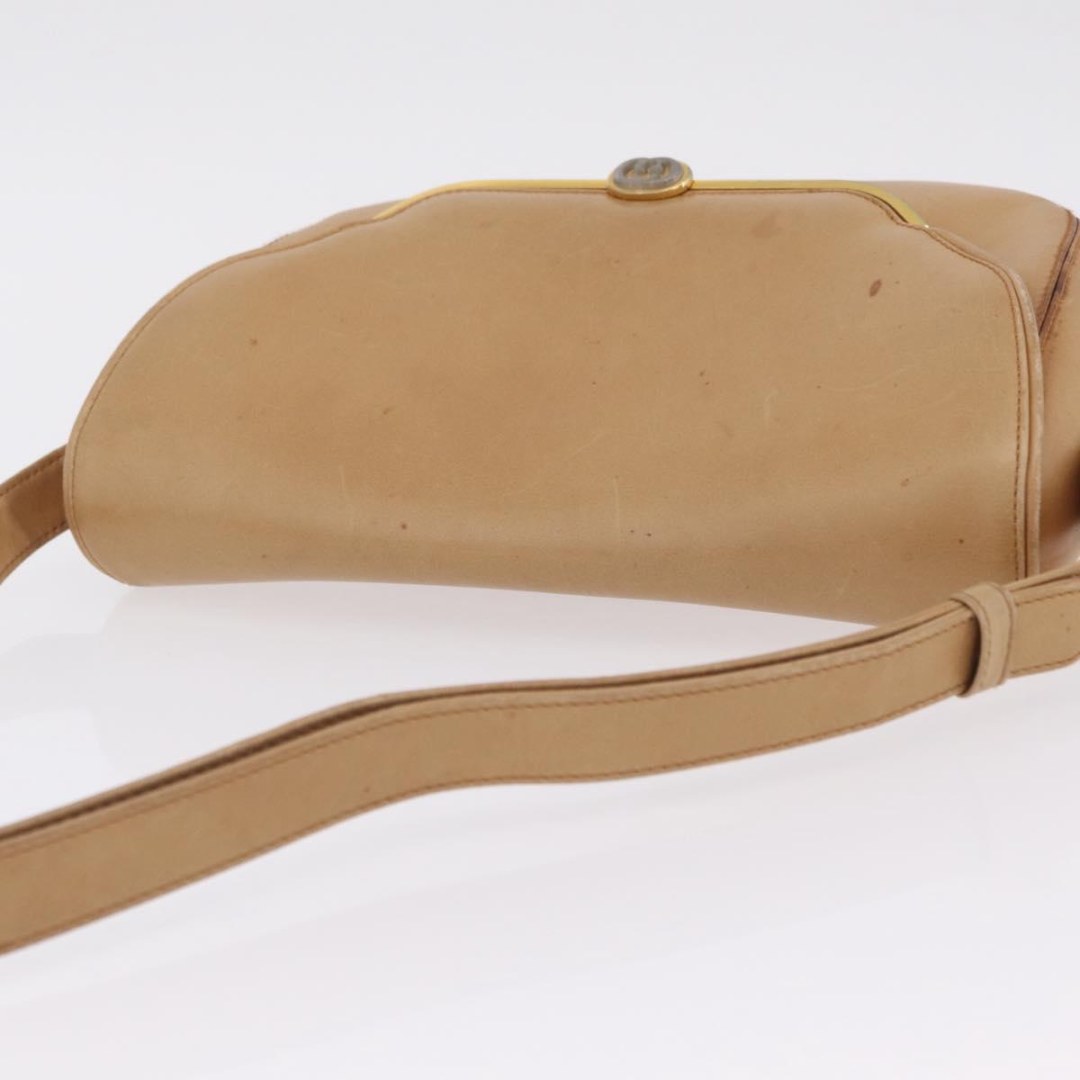 GUCCI Shoulder Bag Leather Beige Gold Auth ep16920