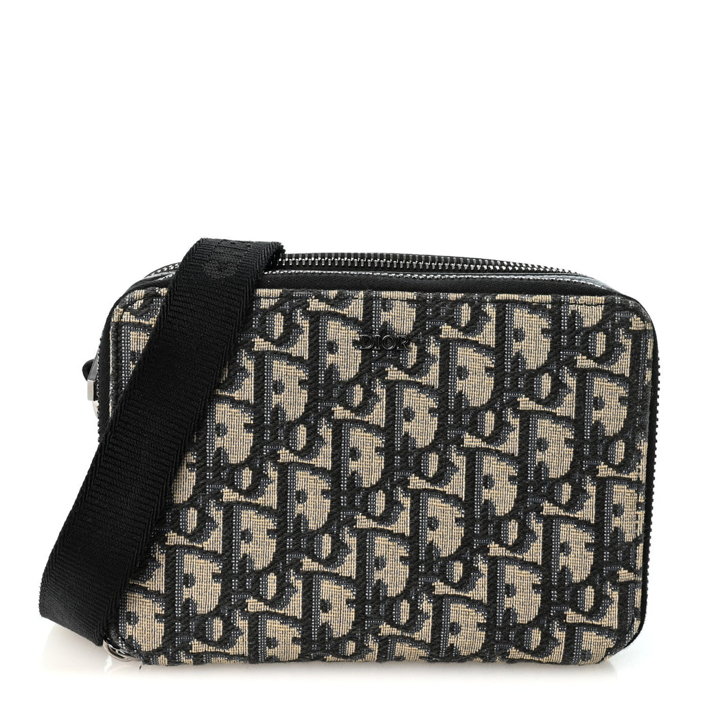 Oblique Zipped With Strap Pouch Blue Beige