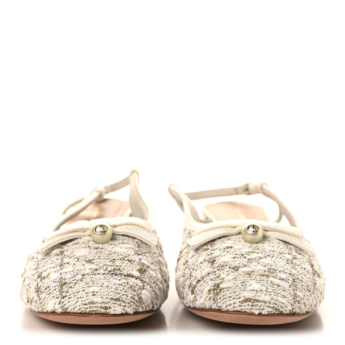Tweed Cannage Slingback Ballet Pumps 39 White Gold