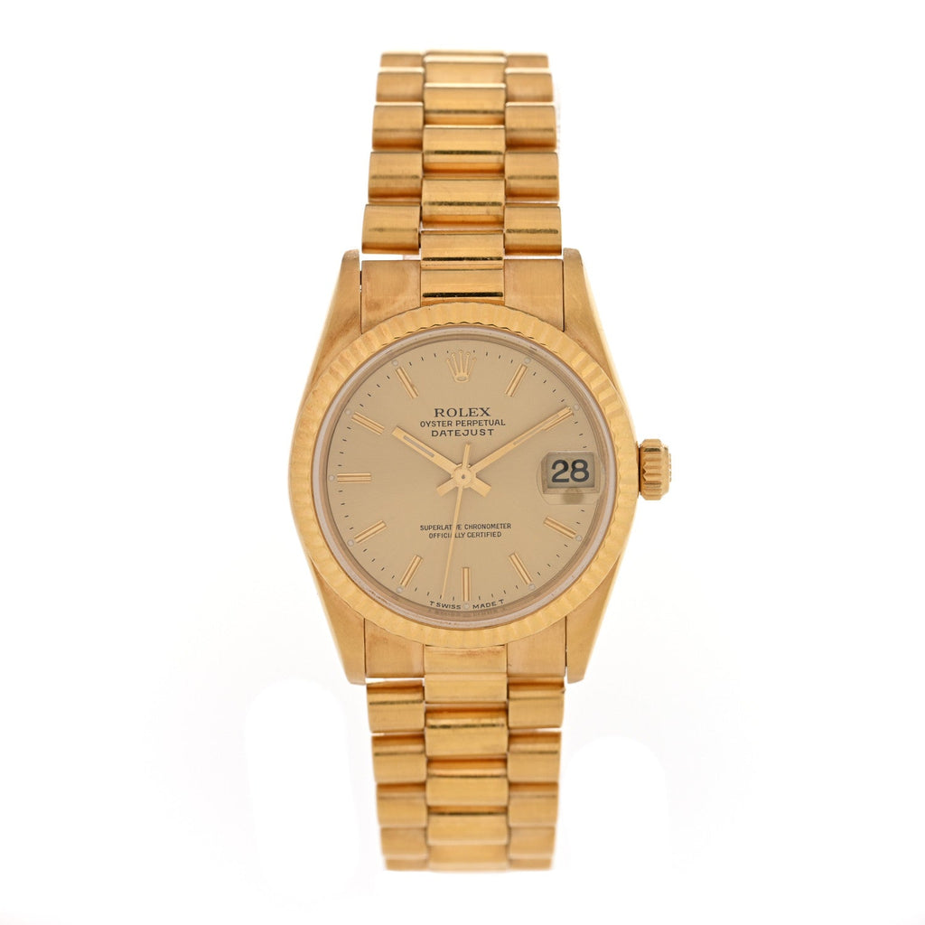 18K Yellow Gold 31mm Oyster Perpetual Datejust President Watch Champagne 78278
