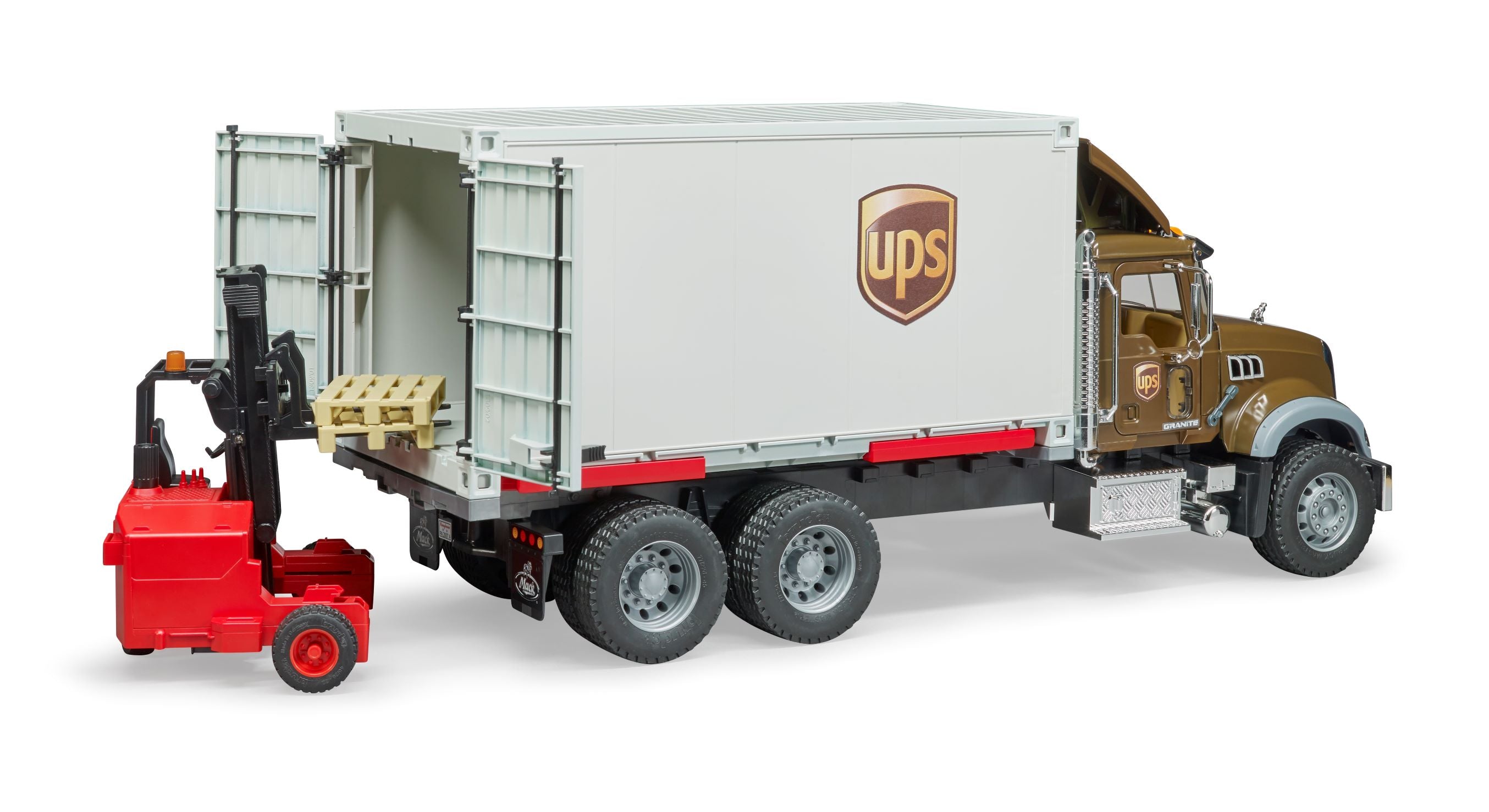 Bruder 02828 Mack Granite UPS Logistics Truck with Truck-Mounted Forklift 28.12.10