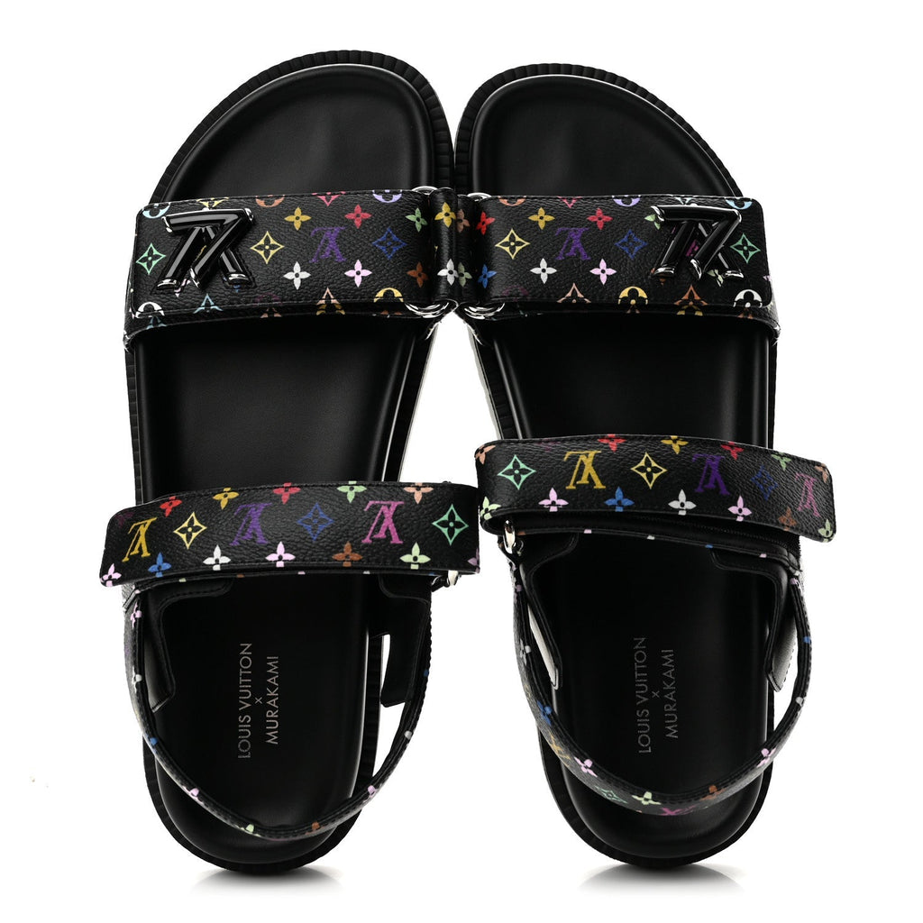 LV X TM Monogram Multicolor Sunset Flat Sandals 40 Black