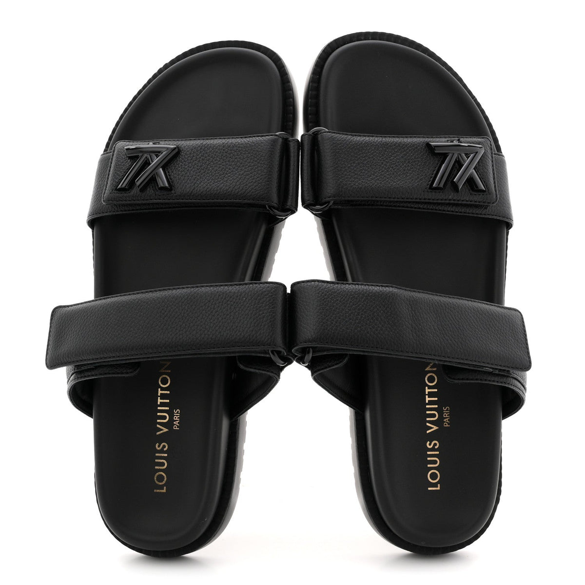 Grained Calfskin Sunset Comfort Flat Sandals 41 Black
